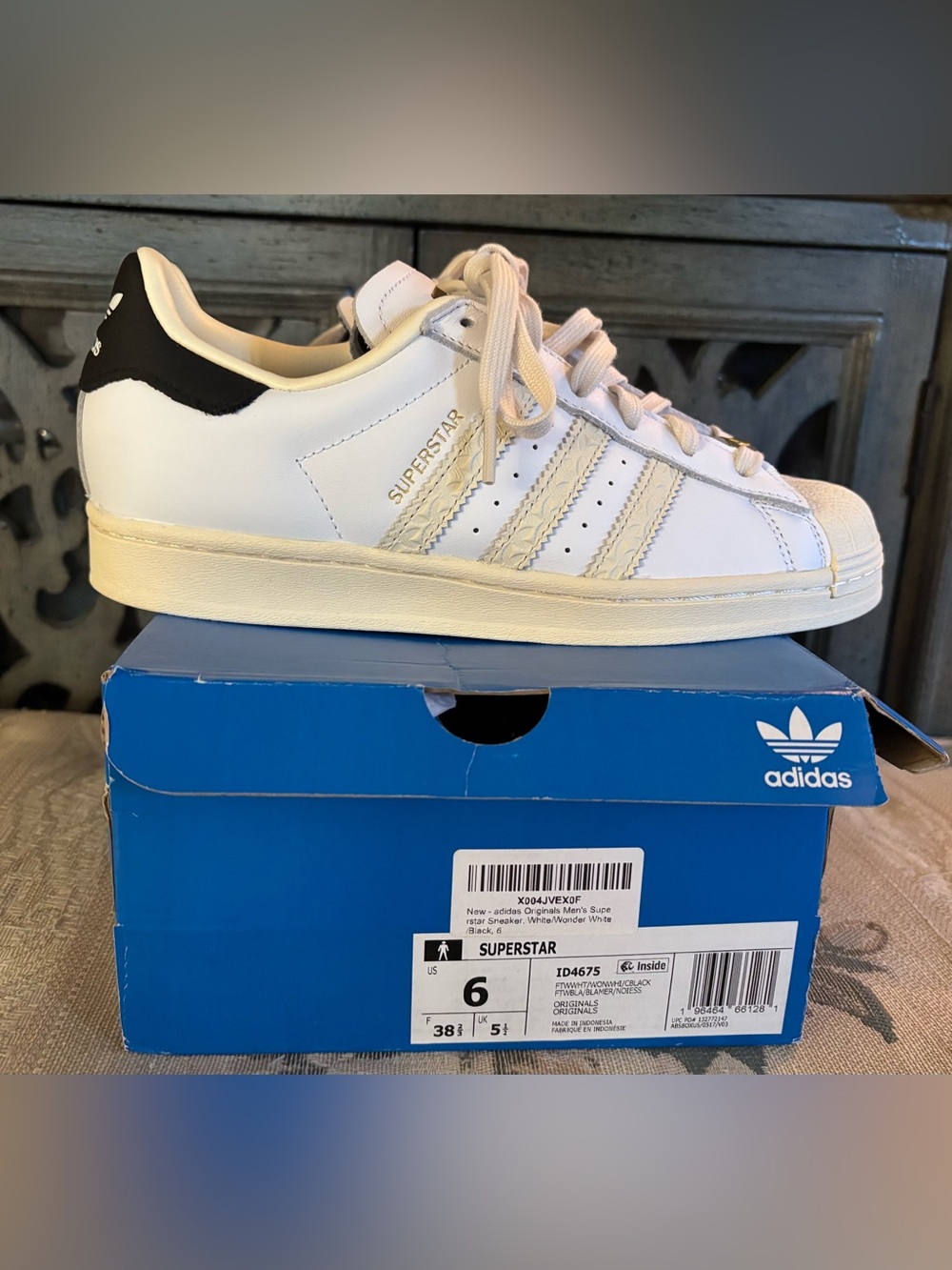 adidas Superstar White with Black Heel Tab Leather Sneakers-US MEN SZ 6
